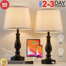 Set of 2 Bed-Side Table Lamps with USB Ports,Modern Touch Lamps for Nightstand