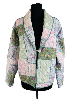 Anthropologie Conditions Apply Patchwork Floral Steppjacke grün Gr. S - NEU
