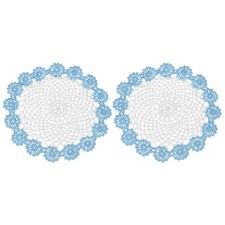 2Pcs Crochet Handmade Doilies 8.2" Placemats Lace Coasters White, Light Blue