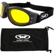 Global Vision Eliminator DX Padded Motorcycle Riding Goggles Yellow Tint Lenses
