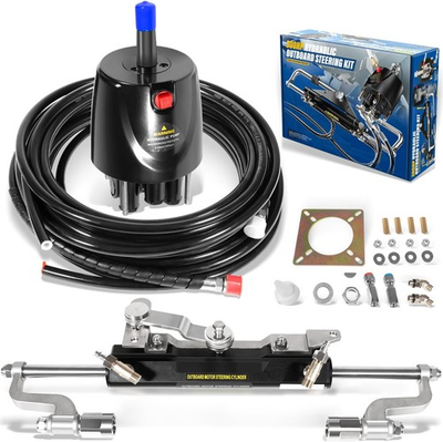#ad 300HP Marine Hydraulic Outboard Boat Steering Kit 26#x27; Hoses Cylinder Helm Pump $395.99