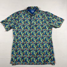 Straight Down Performance Golf Polo Shirt Toucan Tropical Print Size M Blue
