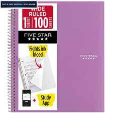 Five Star Spiral Notebook Study App, 1 Subject, 10 1/2" x 8 5/8", Purple