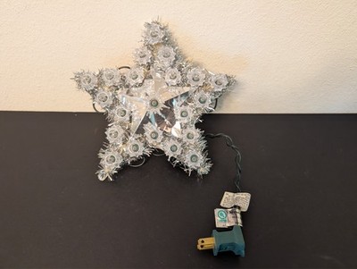 Holiday Christmas 21 Light Star Tree Topper Silver Lighted WORKS - No Post
