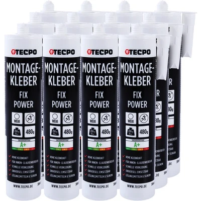 TECPO MONTAGEKLEBER FIX POWER 12x 480g UNIVERSAL BAUKLEBER STYROPOR-KLEBER WEIß - Bild 1 von 4