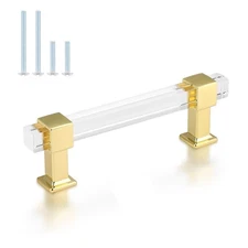 10 Pack Cabinet Pulls with Square Acrylic Tube, 3-3/4 Inch Hole Center Adjust...