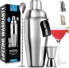 Zulay Kitchen 24oz Stainless Steel Cocktail Shaker Set (3 Piece), Silver 