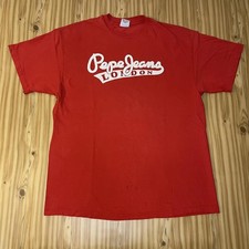 VTG 00s Pepe Jeans Red Logo Tee Distressed USA-Made