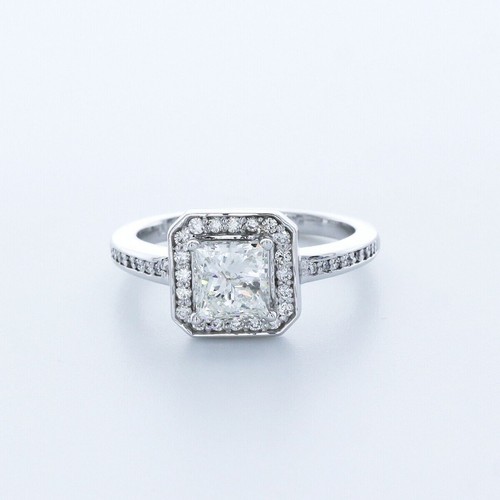 Natürlicher Diamant 2,1 kt H/SI1 Princess-Schliff 14 K Weißgold 4 Krappen Halo Akzent Ring - Bild 1 von 4