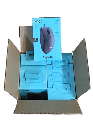 LOT of 8 Brand New Sealed Logitech M100 (910001601) Wired Optical Mouse