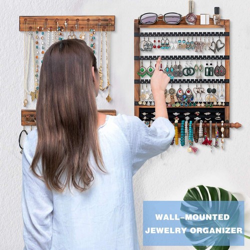 Wall Mounted Wall Jewelry Organizer Set of 3 Wood Hanging Organizer Rustic Je... - Picture 2 of 7