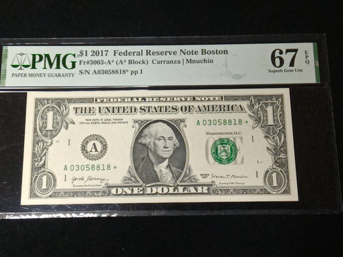2017 $1 Dollar Star Note Boston PMG 67 EPQ/ Superb Gem Unc - Picture 1 of 2