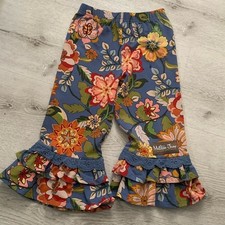 Matilda Jane Clothing Girl's Floral Garden Big Ruffle Pants Blue Size 4