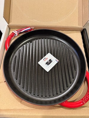 Staub France Cast Iron 10'' Round Double Handle Pure Grill Red Grenadine