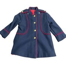Vintage Barbury NY Wool Blue Small Child Navy Coat Epaulettes Gold Buttons Sz4