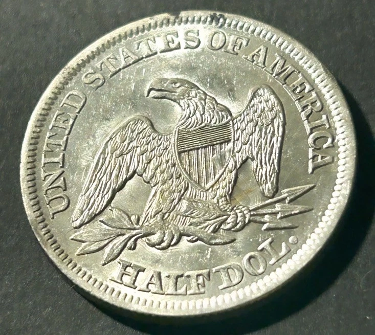 1858 Seated Liberty Silver Half Dollar 50c Rare WB-15 R4 High Grade UNC Original - Image 4 of 4