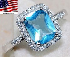 3CT Aquamarine  Topaz 925 Sterling Silver Ring Sz 7 UB2-6