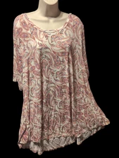 Lane Bryant Shirt Womens 26 28 Pink Paisley Print Short Sleeve Lightweight Top