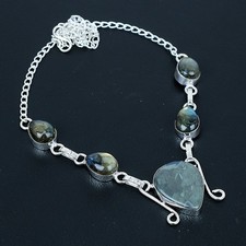 Beautiful Indian Moss Agate 925 Sterling Silver Jewelry Necklace 18"