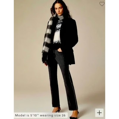 J.Crew Studded High Rise Straight Jean 1996 Semi Stretch Washed Black US 29 MWT