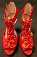 Betsey Johnson Roasee Red Satin Shoes Stiletto Heels Size 8 Fancy