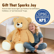 40in Giant Teddy Bear,Big Bear Stuffed Animal Plush,Large Light Brown Cuddly ...