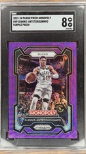 2023-24 Panini Prizm Monopoly Giannis Antetokounmpo #49 Purple Prizm SGC 8 NM-MT