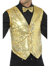 Men's Fancy Dress Gold Sequin Magicians Waistcoat Vest Costume Small 34-36