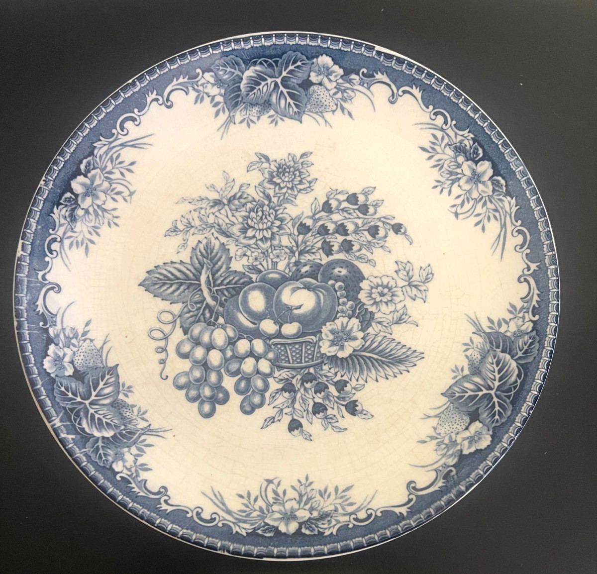 HARA Blue Vintage Oven Plate vintage Blue White with fruit and floral design
