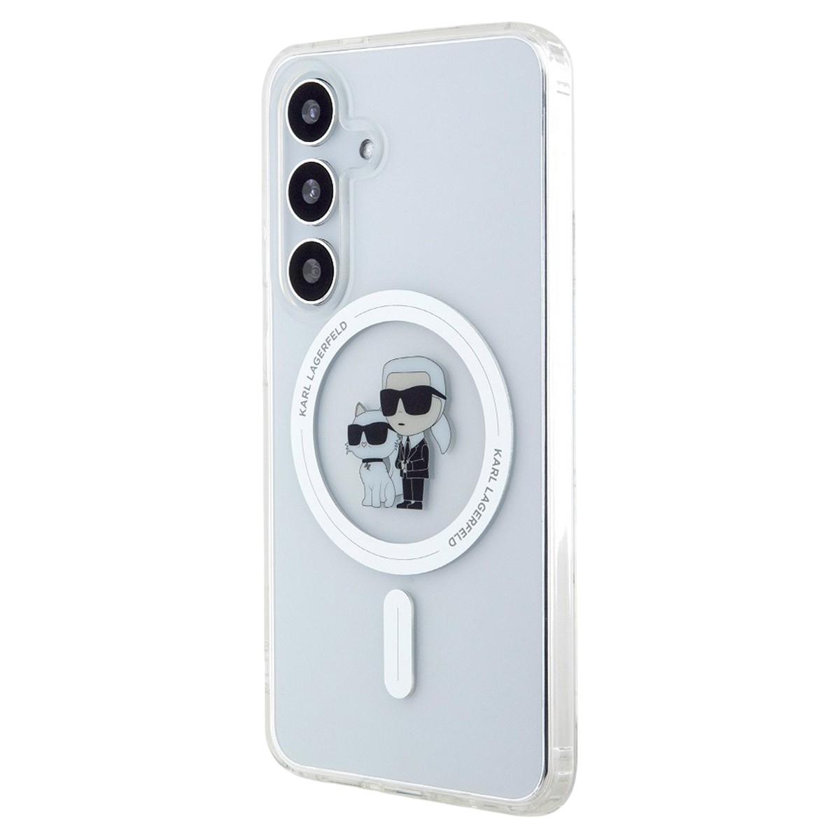 Coque Galaxy S24 transparente Karl et Choupette, protection premium à paillettes