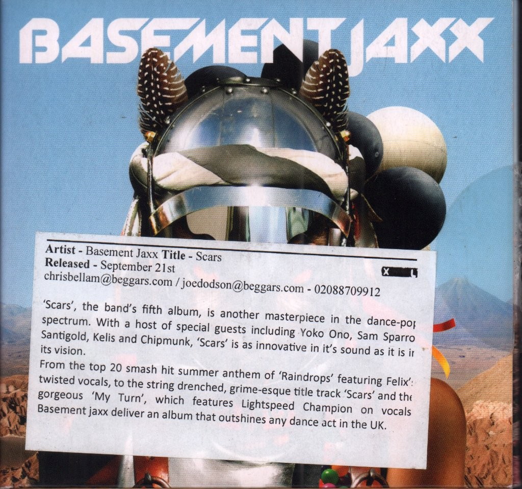 Basement Jaxx Scars CD Europe Xl 2009 in foldout card sleeve has promo info