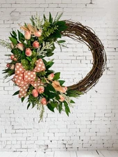 Handmade Designer Wreath Peach Tulip Door Wreath-Spring/Summer Peach Wreath