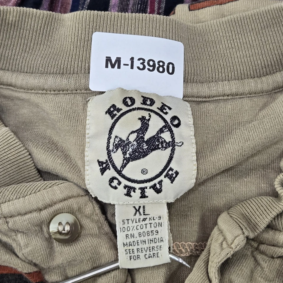 ВИНТАЖНАЯ мужская рубашка Rodeo Active XL коричневая Henley Geometric Aztec Arrow ЧИТАЙТЕ - Изображение 2 из 4