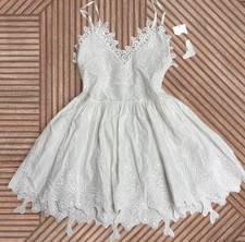 Lisa Maree X BHLDN Flight of Night Dress Size XS White Embroidered Cutout Mini