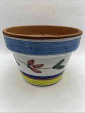 CALECA Italy Terracotta Pottery Clay Art Floral Pot Planter  4.5” X 6” Painted