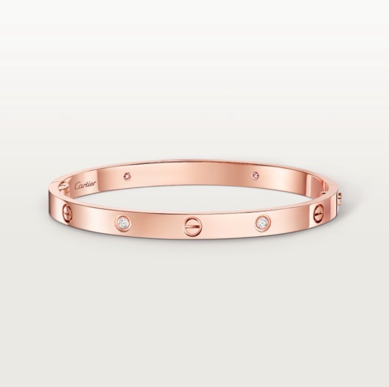 New Cartier Love Medium Bangle Bracelet 4 Diamonds 18K Rose Gold Size16
