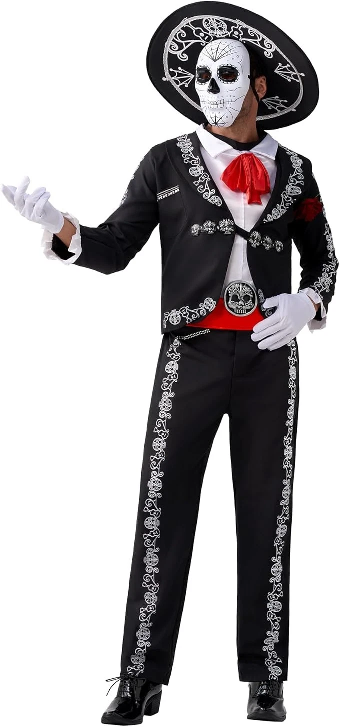 Halloween Mens Day of The Dead Costume, Mariachis Skeleton Costume