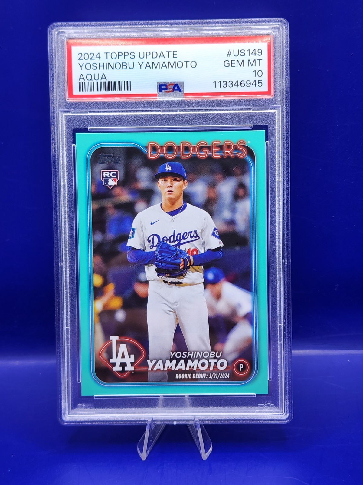 💎 2024 Topps Update Yoshinobu Yamamoto Aqua Rookie Debut PSA 10 GEM MT 💎