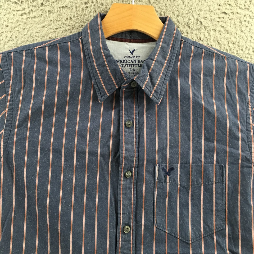 American Eagle Vintage Fit Button Up Shirt Mens L Blue Cotton Long Sleeve Casual - Image 2 of 4
