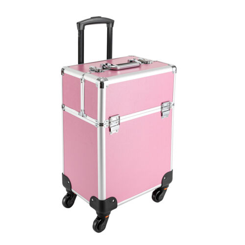 Valigetta treno rotante rosa trolley alluminio organizer cosmetico professionale scatola nuova - Foto 4 di 14