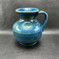 Bitossi Londi Style Italy Blue & Green MCM Small Jug Pitcher Vase 5”