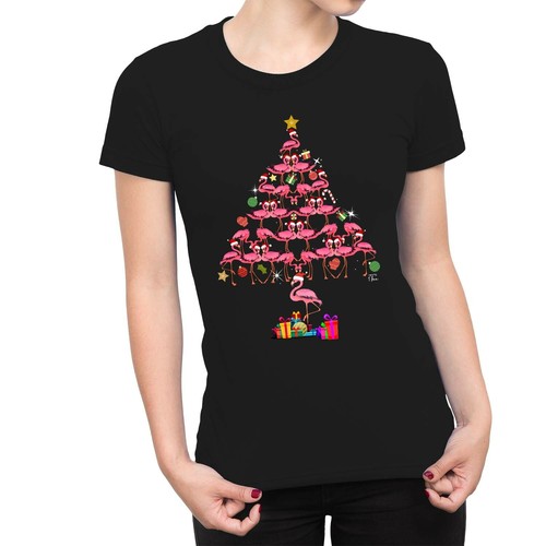 1Tee Womens Flamingo Tree - Christmas 