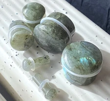 PAIR Labradorite Natural Stone Single Flare Plugs Organic Gauges Body Jewelry