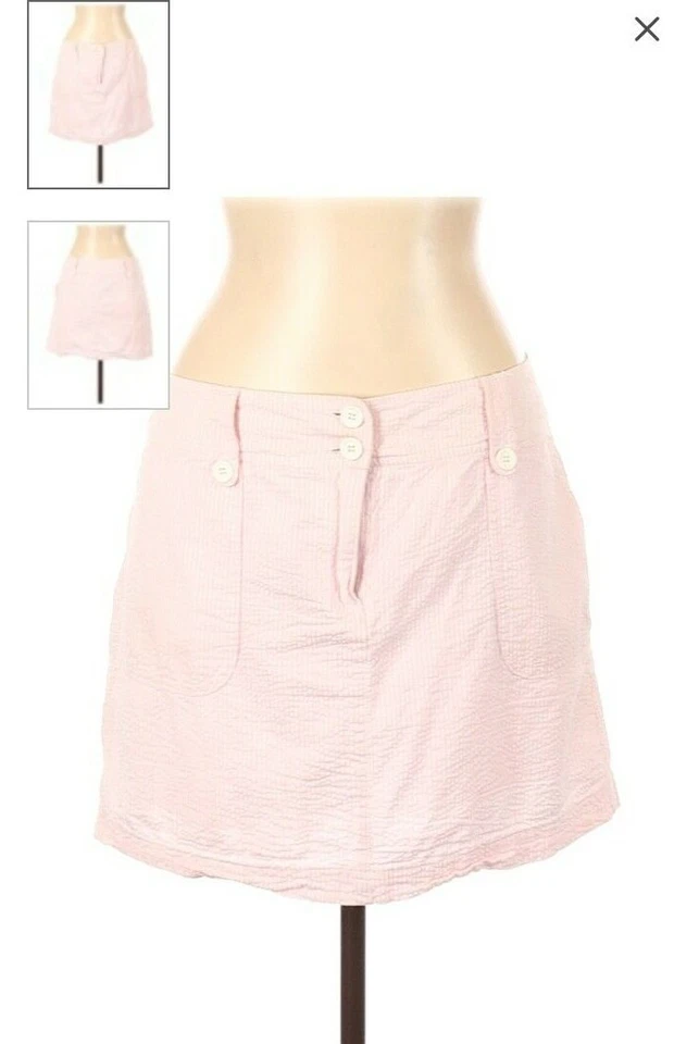 Falda corta informal rosa con punto blanco New York & Company Foto 2 de 4
