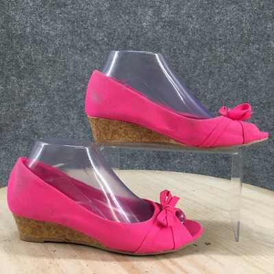 American Eagle Shoes Youth Girls Casual Peep Toe Wedge Pumps Pink  Fabric