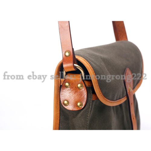 Vintage Waterproof Oil Waxed Canvas Bag Single Shoulder Men's Italian Cowhide S - Picture 14 of 22