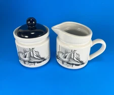 Creamer and Sugar Set  White Black Taiwan