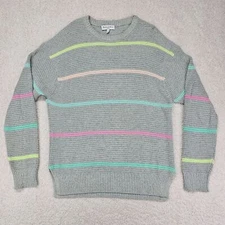 Michael Stars Size Medium Sweater Neon Pastel Gray Crew Neck Striped Pullover