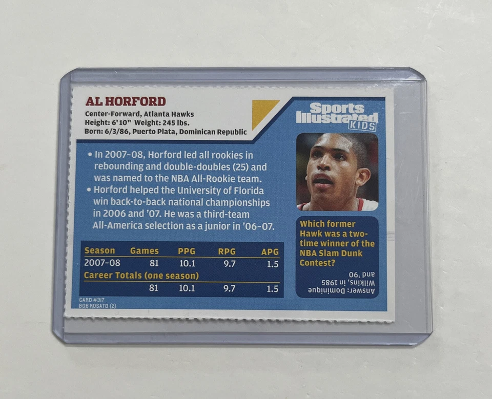 Al Horford Rookie Atlanta Hawks #317 RC NBA Sports Illustrated for Kids SI NM+ - Image 2 of 2