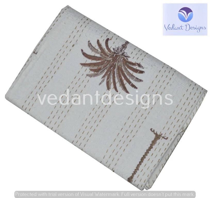 Colcha de algodão feita à mão Indian Tree dupla Kantha - Imagem 4 de 4